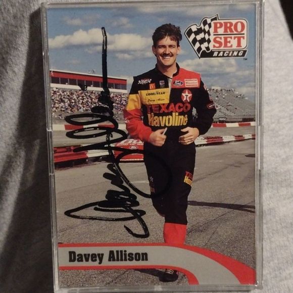 1992 Pro Set racing card . Autographed Davey Allison card in plastic cover. - Picture 1 of 2